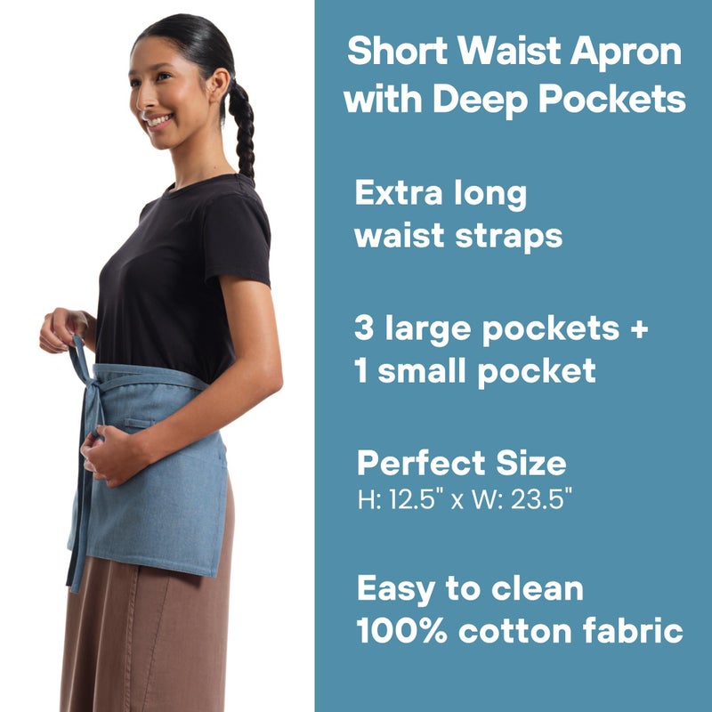 MEEMA Waist Apron with 3 Pockets | Waitress Apron | Waitress Apron with Pockets | Half Aprons With Pockets | Server Aprons Women - Image 5